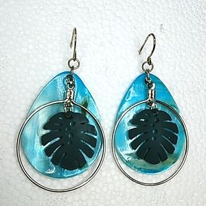 Tropical sea shell and monstera leaf earrings